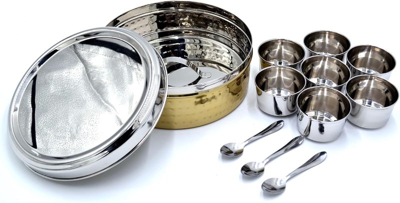 Winsor Hammered Gold Finish Spice Box with 11 Compartments - Image 1